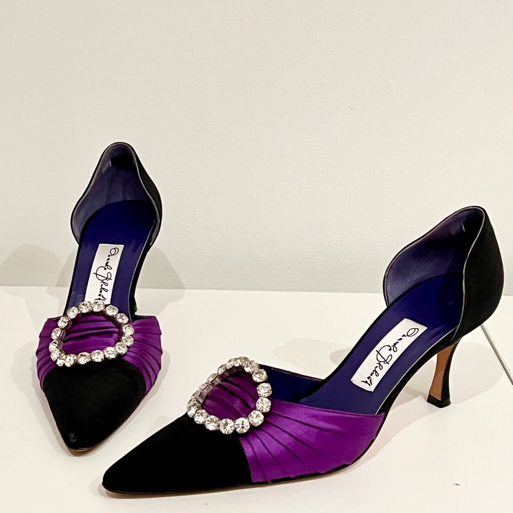 Manolo Blahnik Purple Black Heels with Crystal Accent - RARE in fab condition
